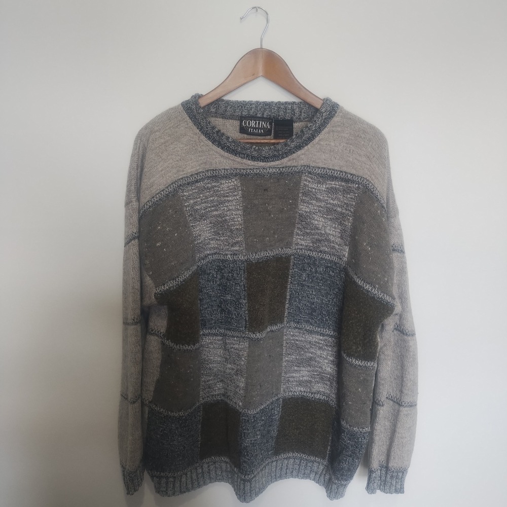 Vintage Cortina Italia Sweater Mens 2XL Patchwork Wool Blend Grandpacore 90s